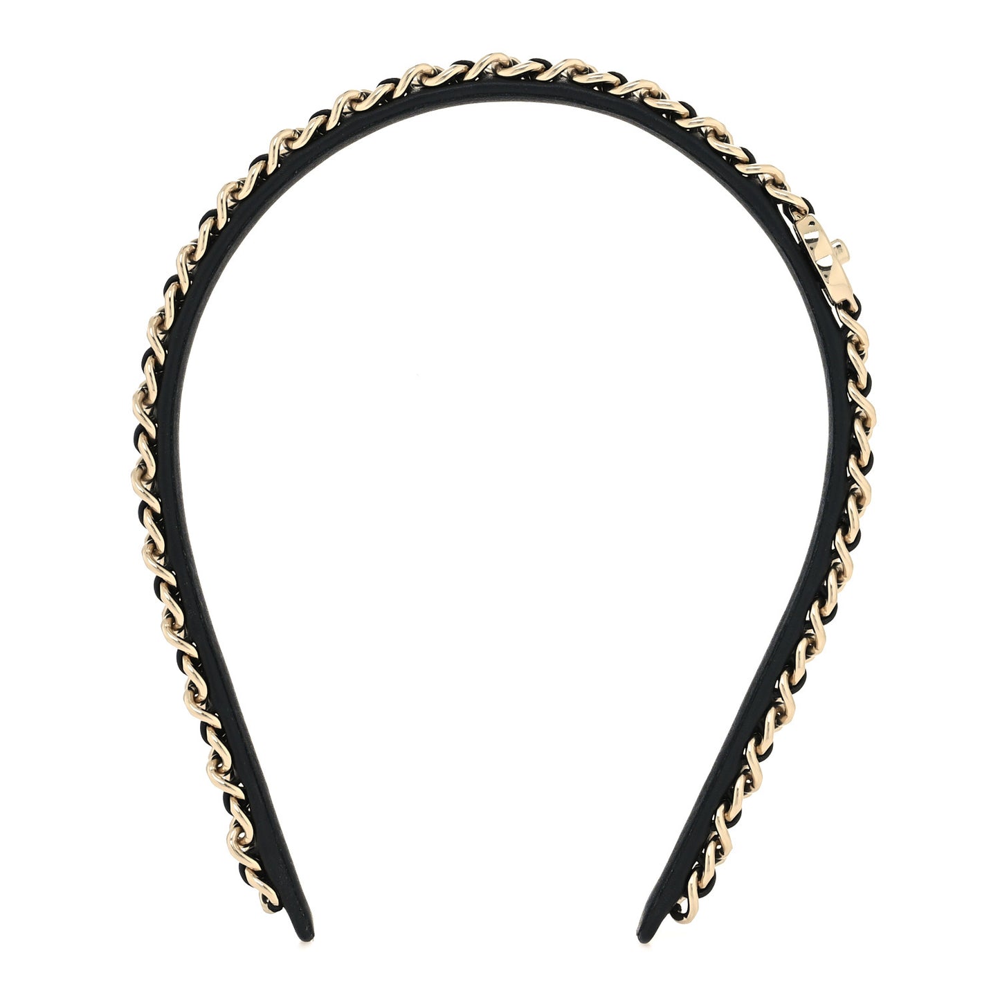 Metal Lambskin Chain CC Headband Black Gold