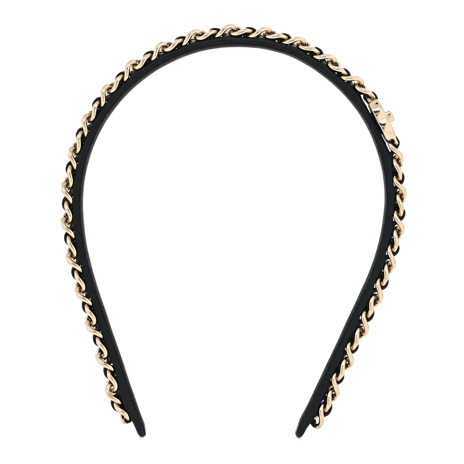 Chanel Metal Lambskin Chain CC Headband Black Gold 1 of 4
