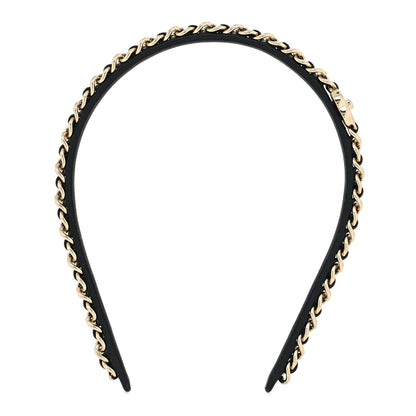 Chanel Metal Lambskin Chain CC Headband Black Gold 1 of 4