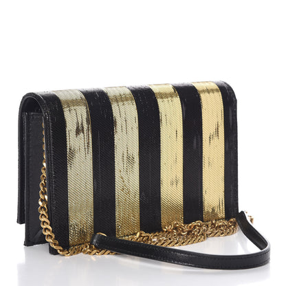 Saint Laurent Sequin Striped Classic Monogram Kate Tassel Chain Wallet Black Gold 5 of 18