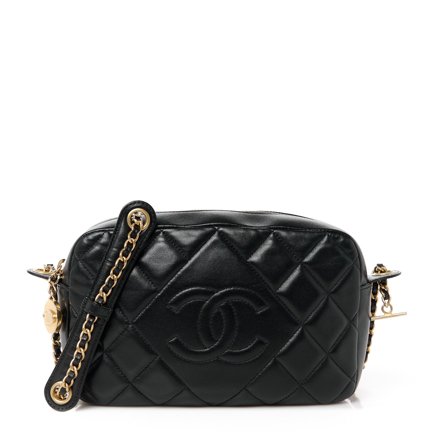 Lambskin Quilted Small Diamond CC Camera Case Black