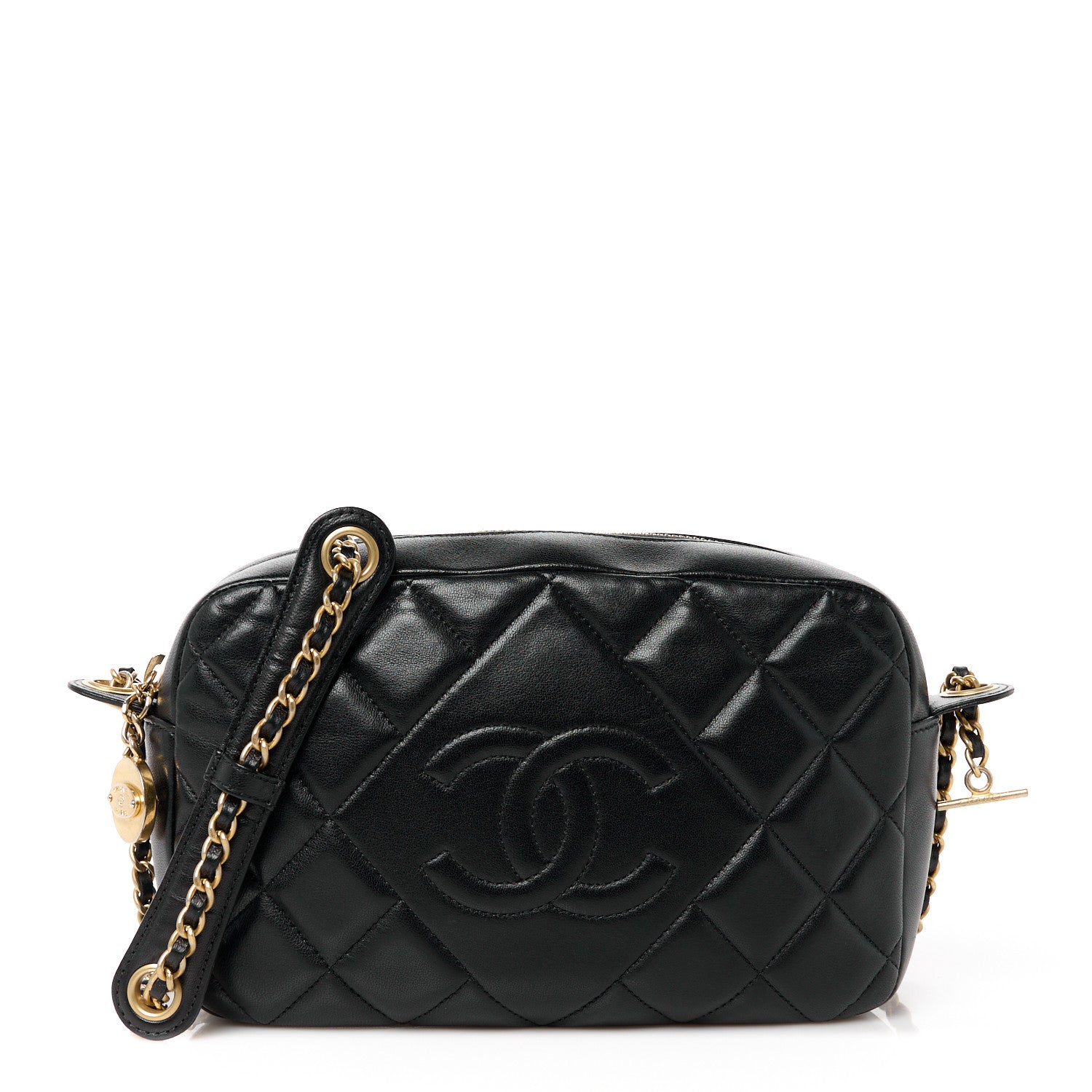 Chanel Lambskin Quilted Small Diamond CC Camera Case Black 1 of 10