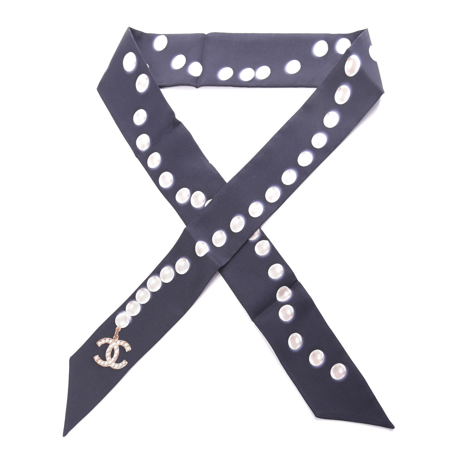 Chanel Silk Pearl CC Slim Bandeau Scarf Navy 1 of 3