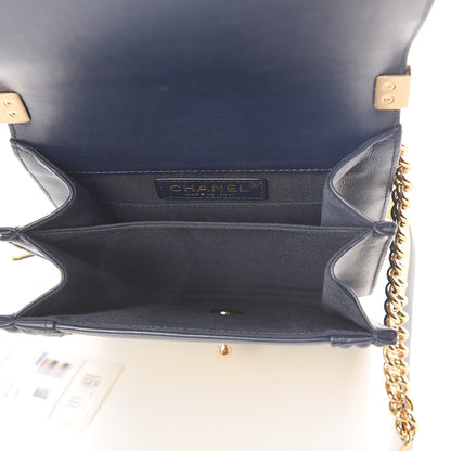 Chanel Metallic Lambskin Striped North South Boy Flap Navy Gold 4 of 8