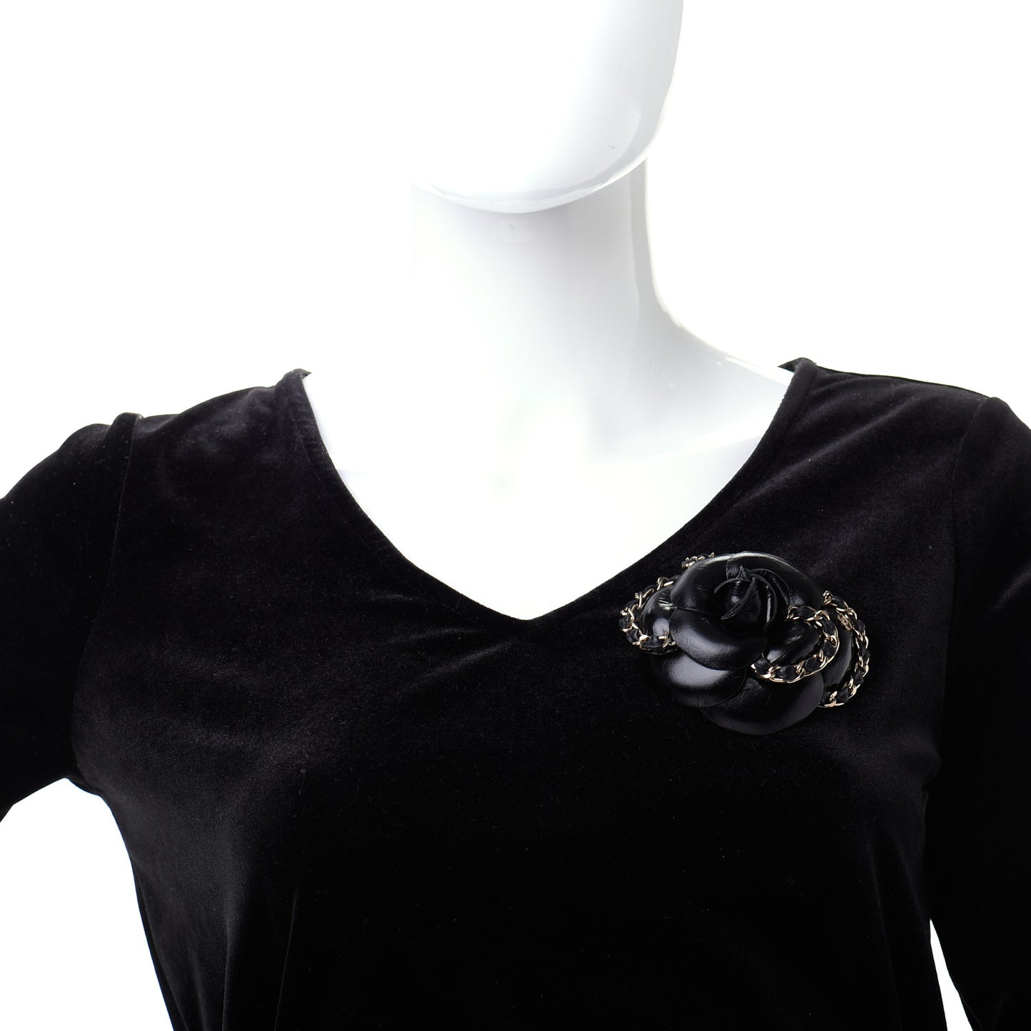Lambskin Chain CC Camellia Brooch Black