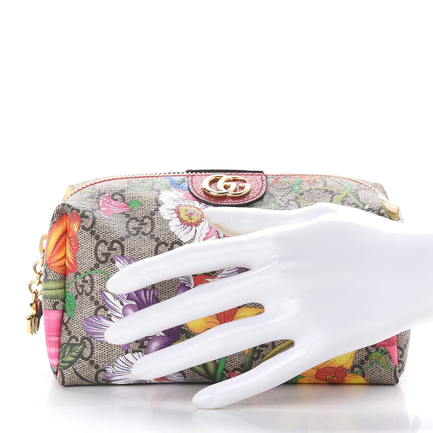 Soft GG Supreme Monogram Flora Calfskin Medium Ophidia Cosmetic Case Beige Ebony Multicolor Rosso
