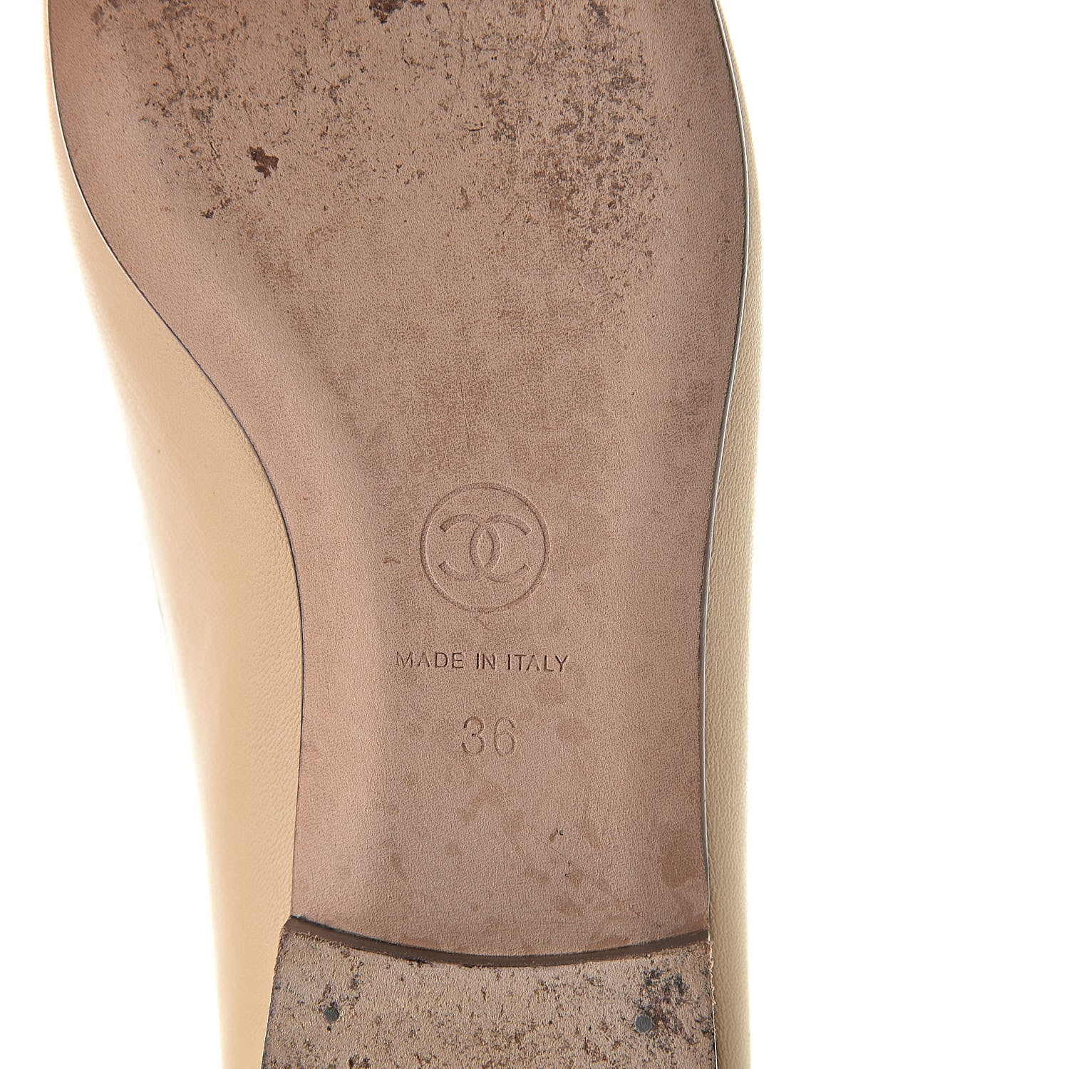 Chanel Lambskin Cap Toe CC Ballerina Flats 36 Beige Black 9 of 18