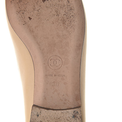 Chanel Lambskin Cap Toe CC Ballerina Flats 36 Beige Black 9 of 18
