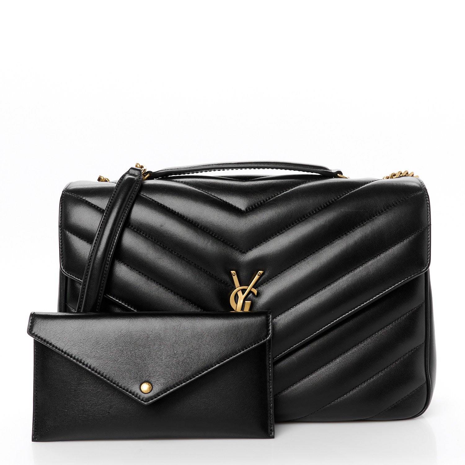Saint Laurent Lambskin Chevron Quilted Large Loulou Black 4 of 12