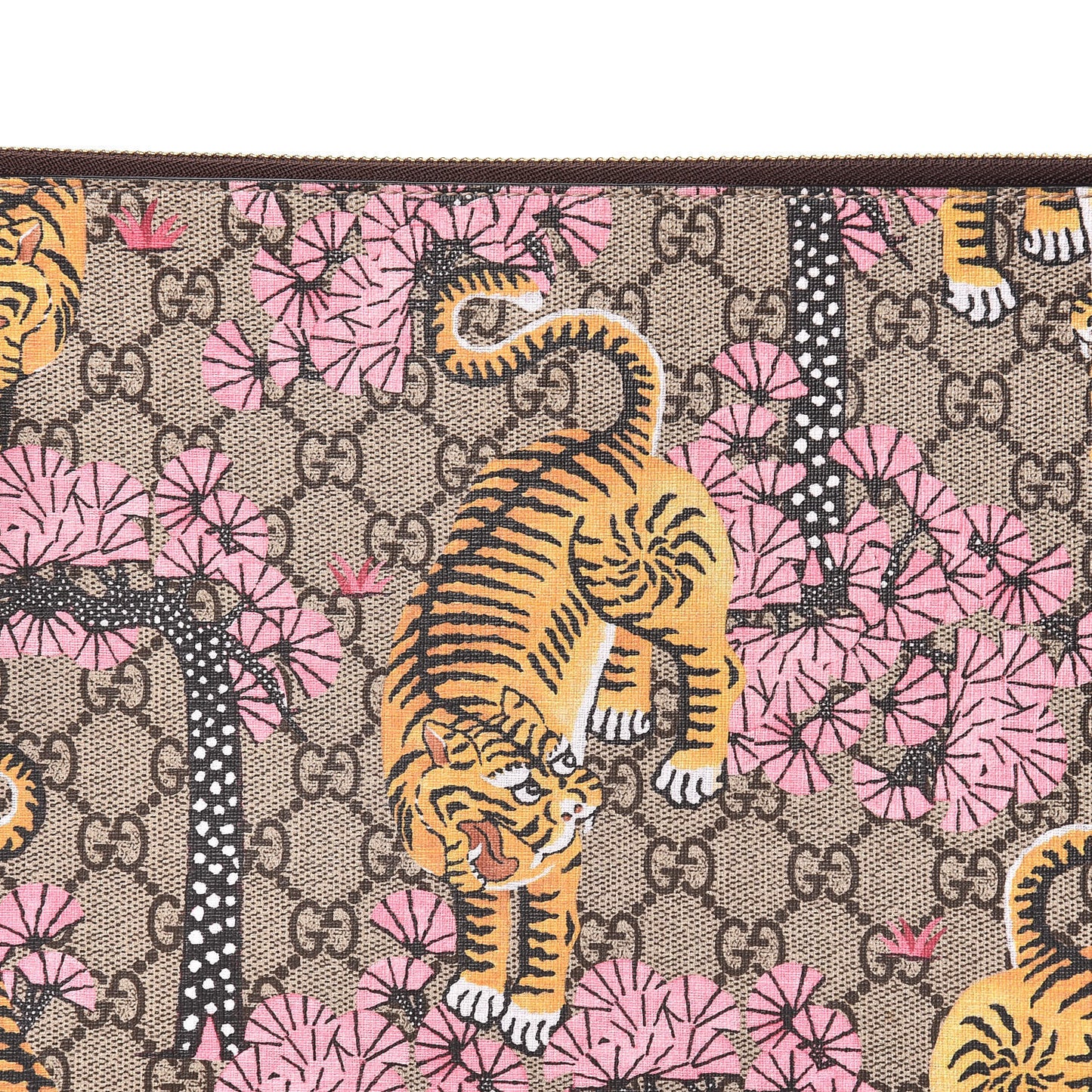 GG Supreme Monogram Bengal Zip Pouch Beige New Acero Crop Pink