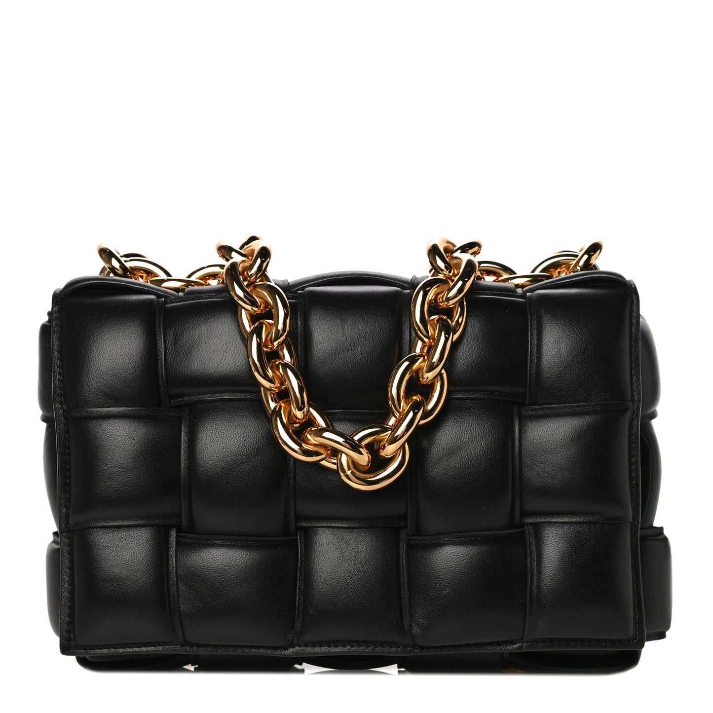 Lambskin Maxi Intreccio Padded Chain Cassette Crossbody Bag Black