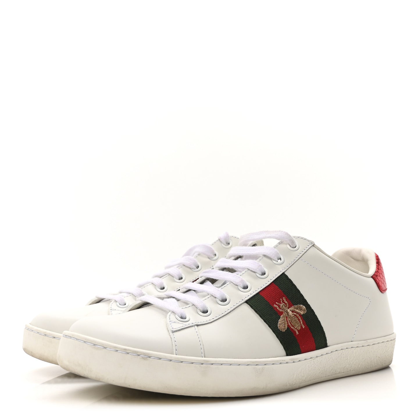 Calfskin Ayers Bee Embroidered Womens Ace Sneakers 39.5 White Red Flame Green