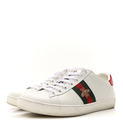 Gucci Calfskin Ayers Bee Embroidered Womens Ace Sneakers 39.5 White Red Flame Green 4 of 9