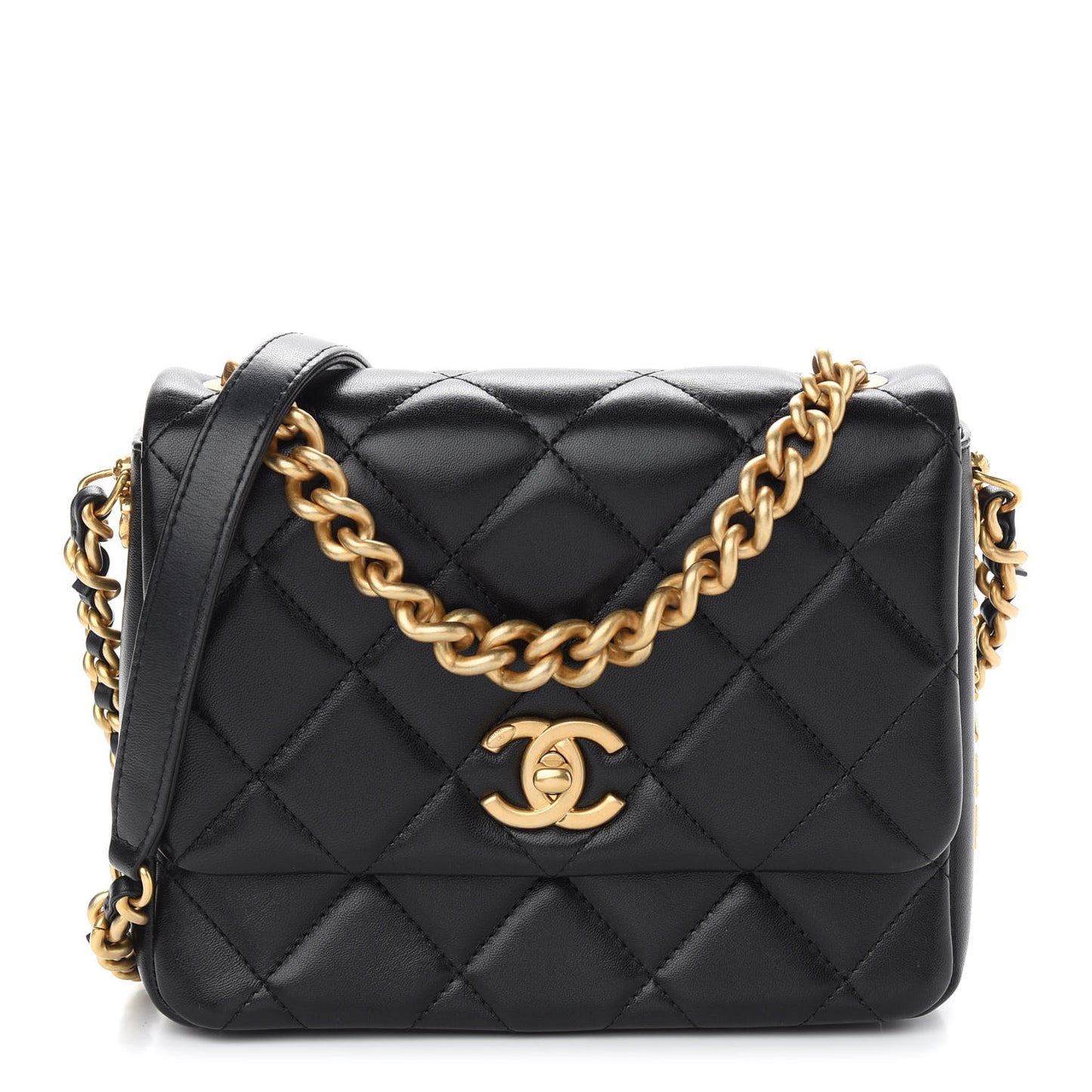 Lambskin Quilted Small Side Note Flap Black