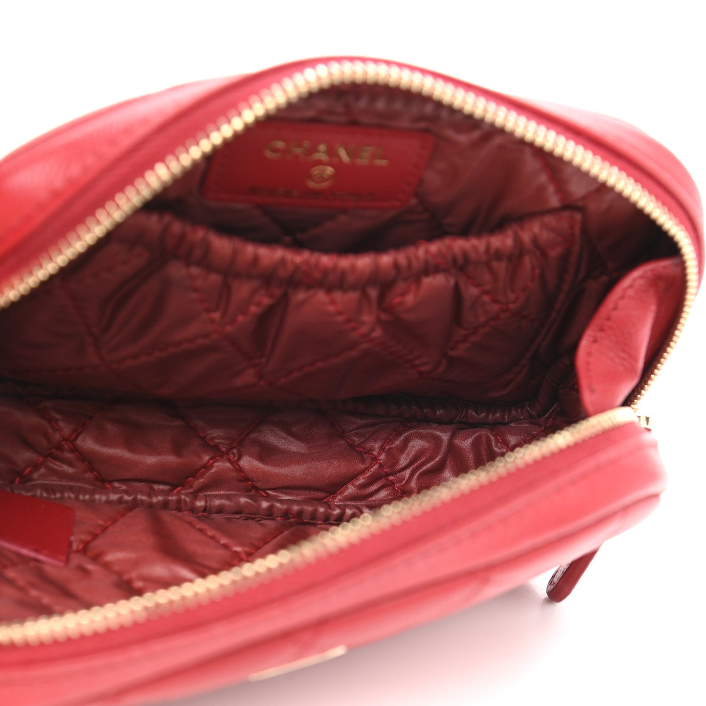 Caviar Quilted Small Curvy Pouch Cosmetic Case Dark Red