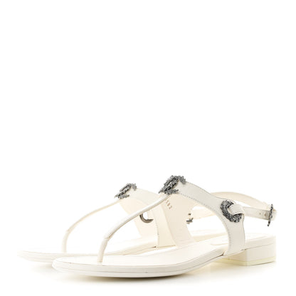 Chanel Lambskin CC Leaf Thong Sandals 37.5 White 3 of 11