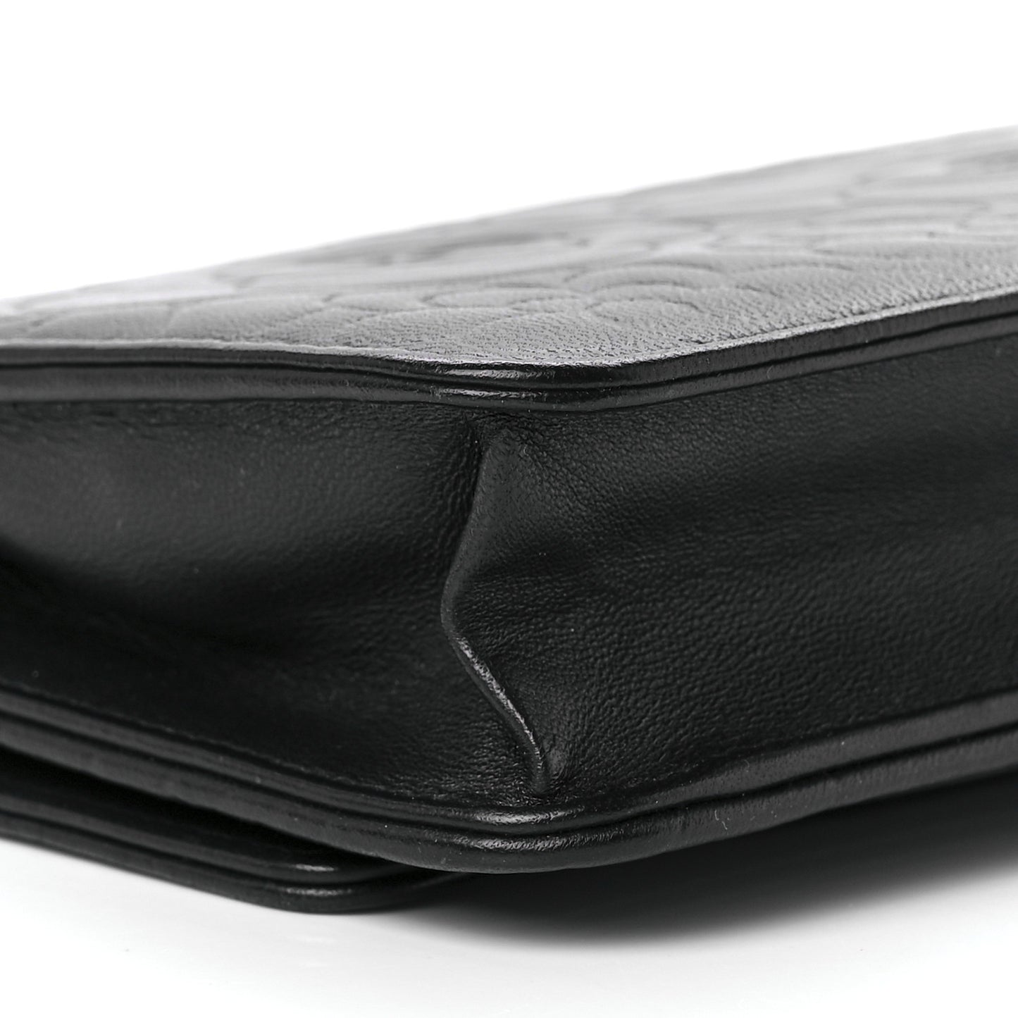 Lambskin Camellia Embossed Wallet on Chain WOC Black