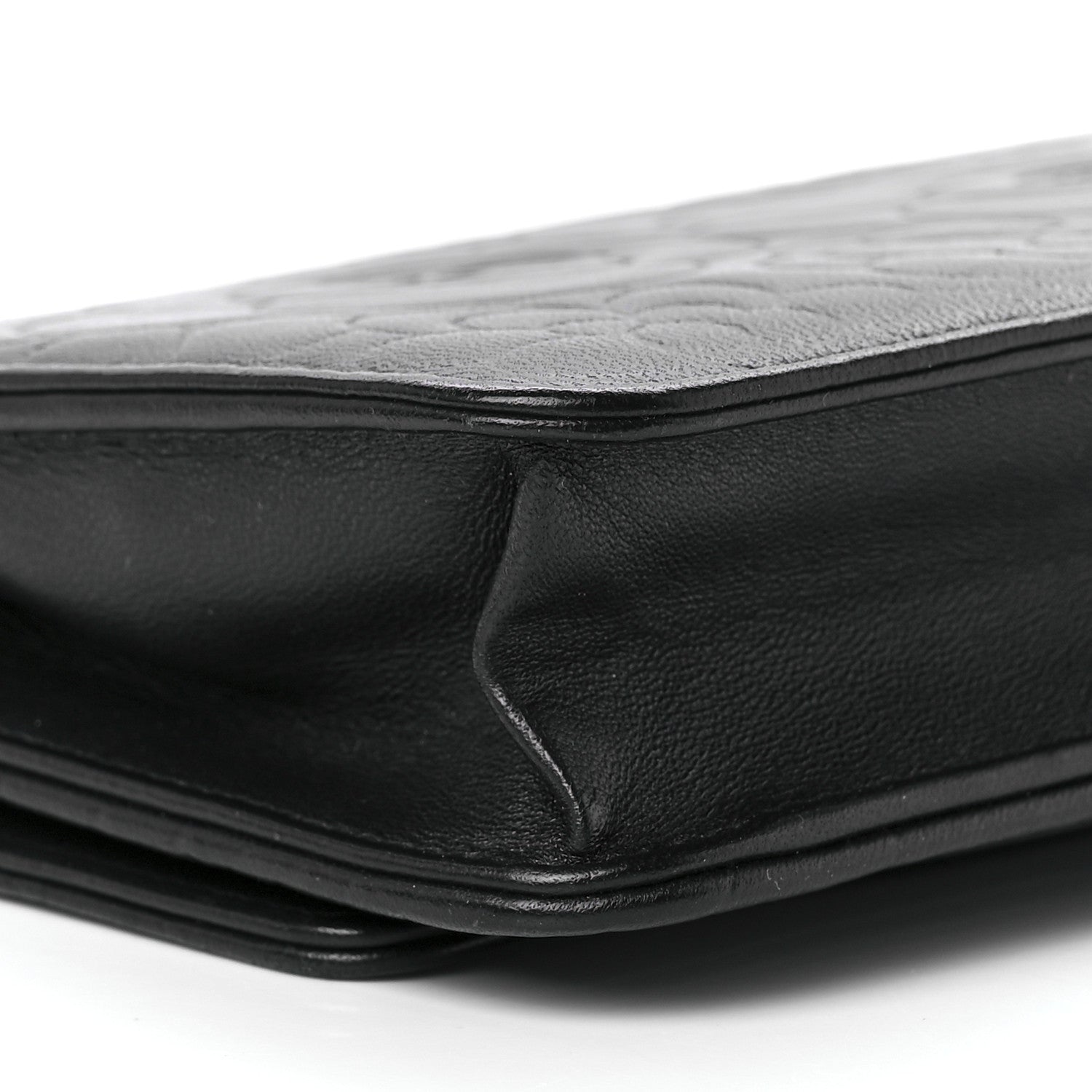 Chanel Lambskin Camellia Embossed Wallet on Chain WOC Black 10 of 12