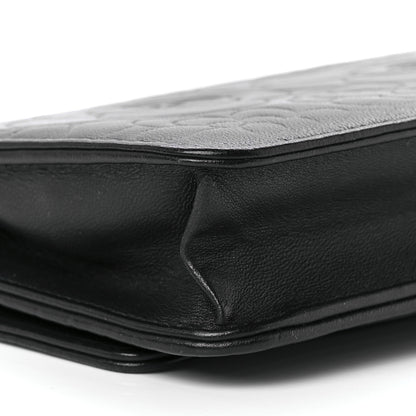 Chanel Lambskin Camellia Embossed Wallet on Chain WOC Black 10 of 12