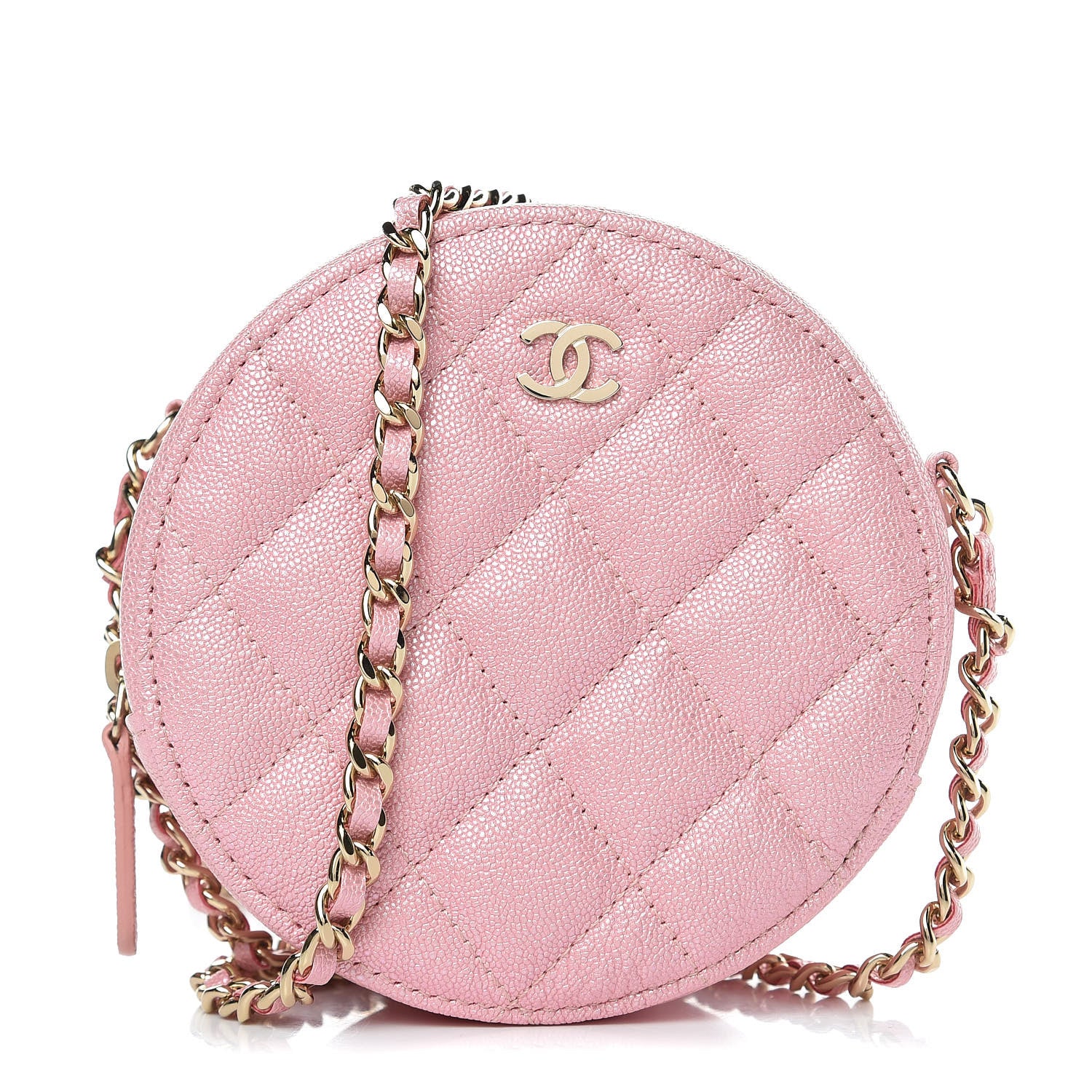 Chanel Iridescent Caviar Quilted Round Clutch With Chain Pink 1 of 8