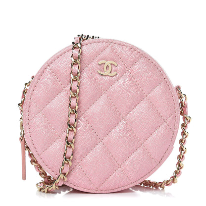 Chanel Iridescent Caviar Quilted Round Clutch With Chain Pink 1 of 8