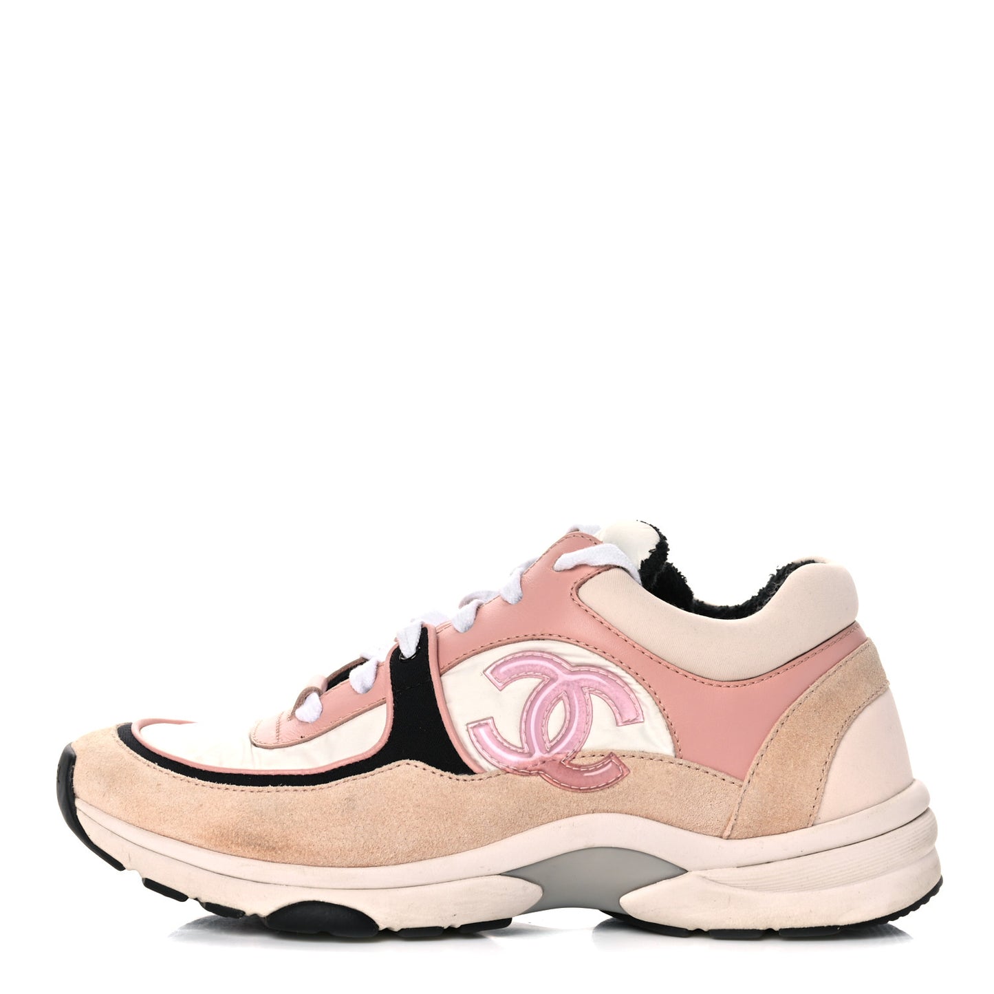 Nylon Lambskin Suede Calfskin CC Sneakers 38 Pink White Black