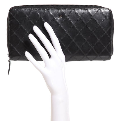 Chanel Lambskin Diamond Stitched Large Zip Around Wallet Black 2 of 7