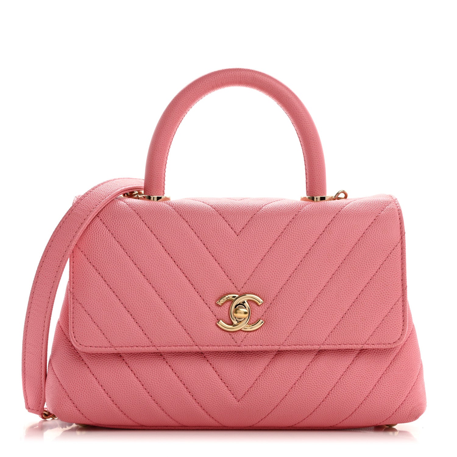Chanel Caviar Chevron Quilted Mini Coco Handle Flap Pink 1 of 10