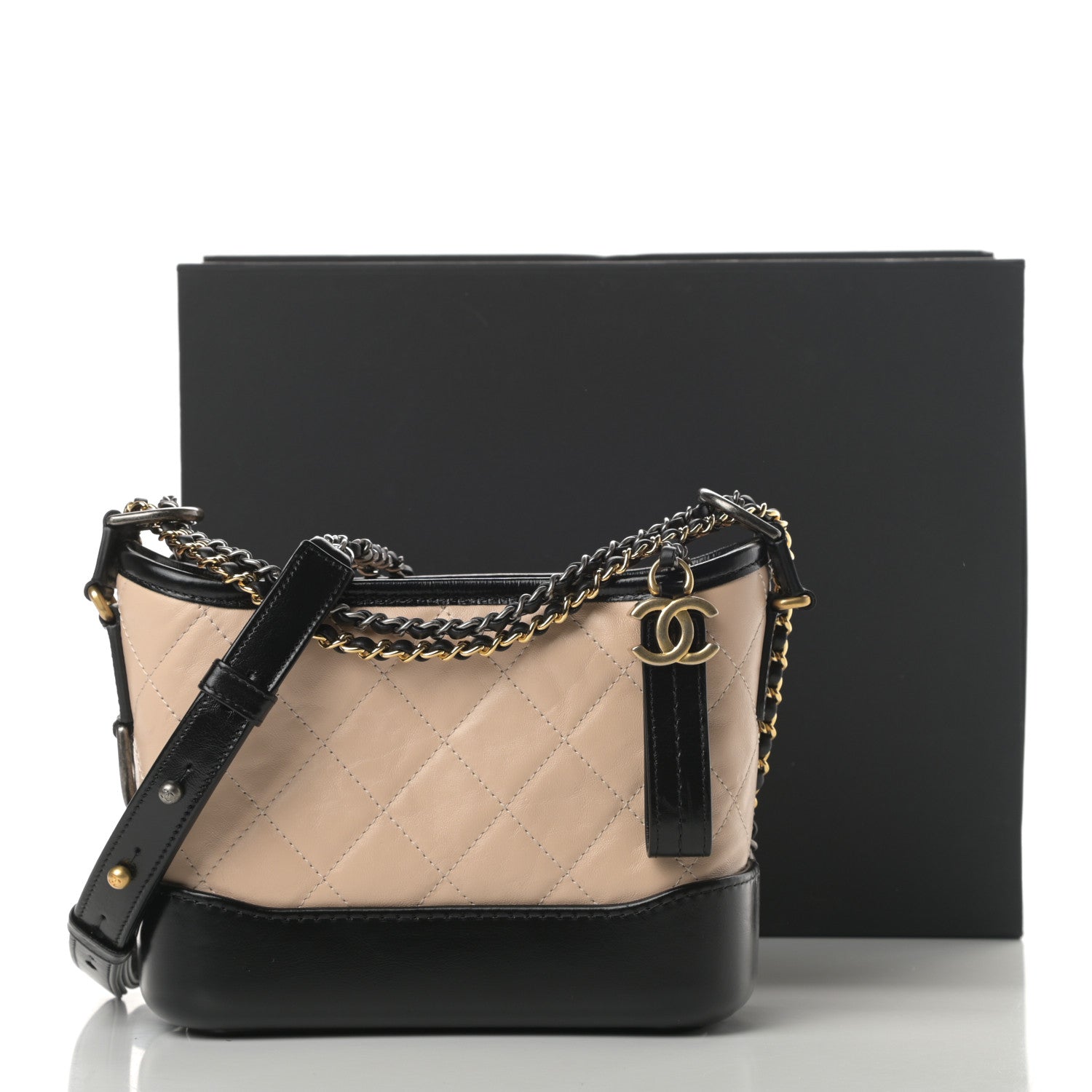 Chanel Aged Calfskin Quilted Small Gabrielle Hobo Beige Black 11 of 11