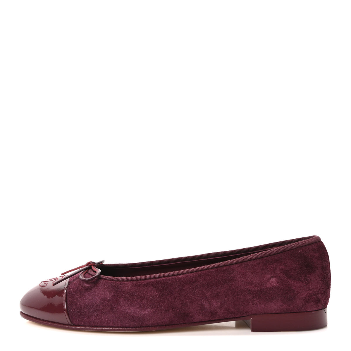 Suede Calfskin Patent Cap Toe CC Ballerina Flats 39 Burgundy