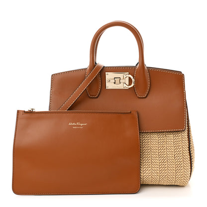 Salvatore Ferragamo Wicker Calfskin Medium The Studio Bag Naturale Brown 3 of 10