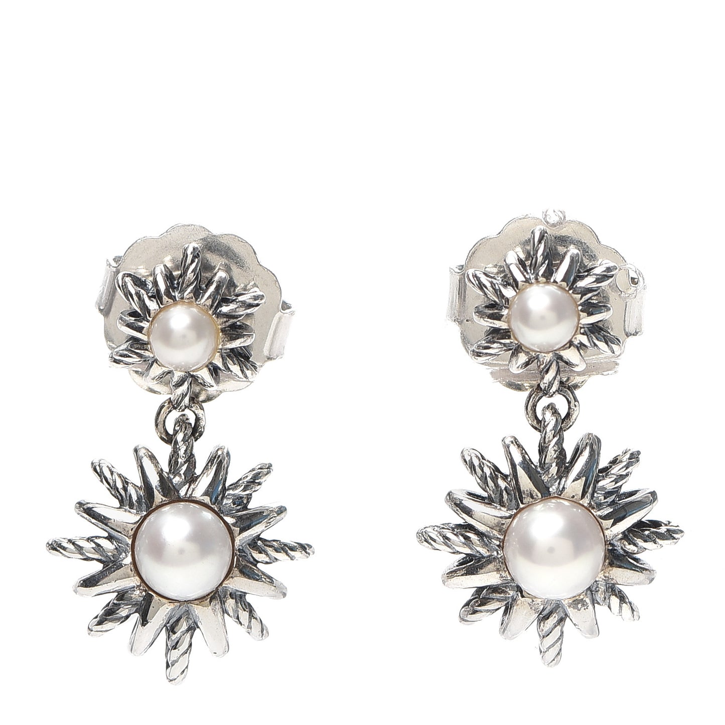 Sterling Silver Pearl Starburst Drop Earrings