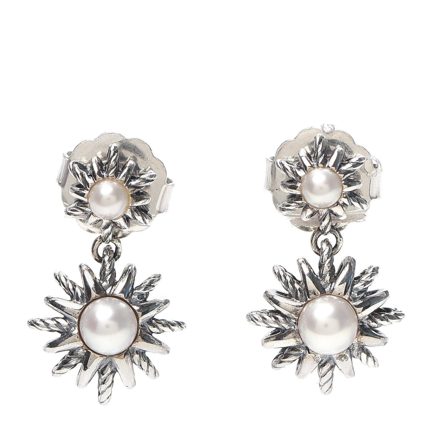 David Yurman Sterling Silver Pearl Starburst Drop Earrings 1 of 3