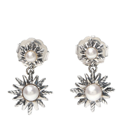 David Yurman Sterling Silver Pearl Starburst Drop Earrings 1 of 3
