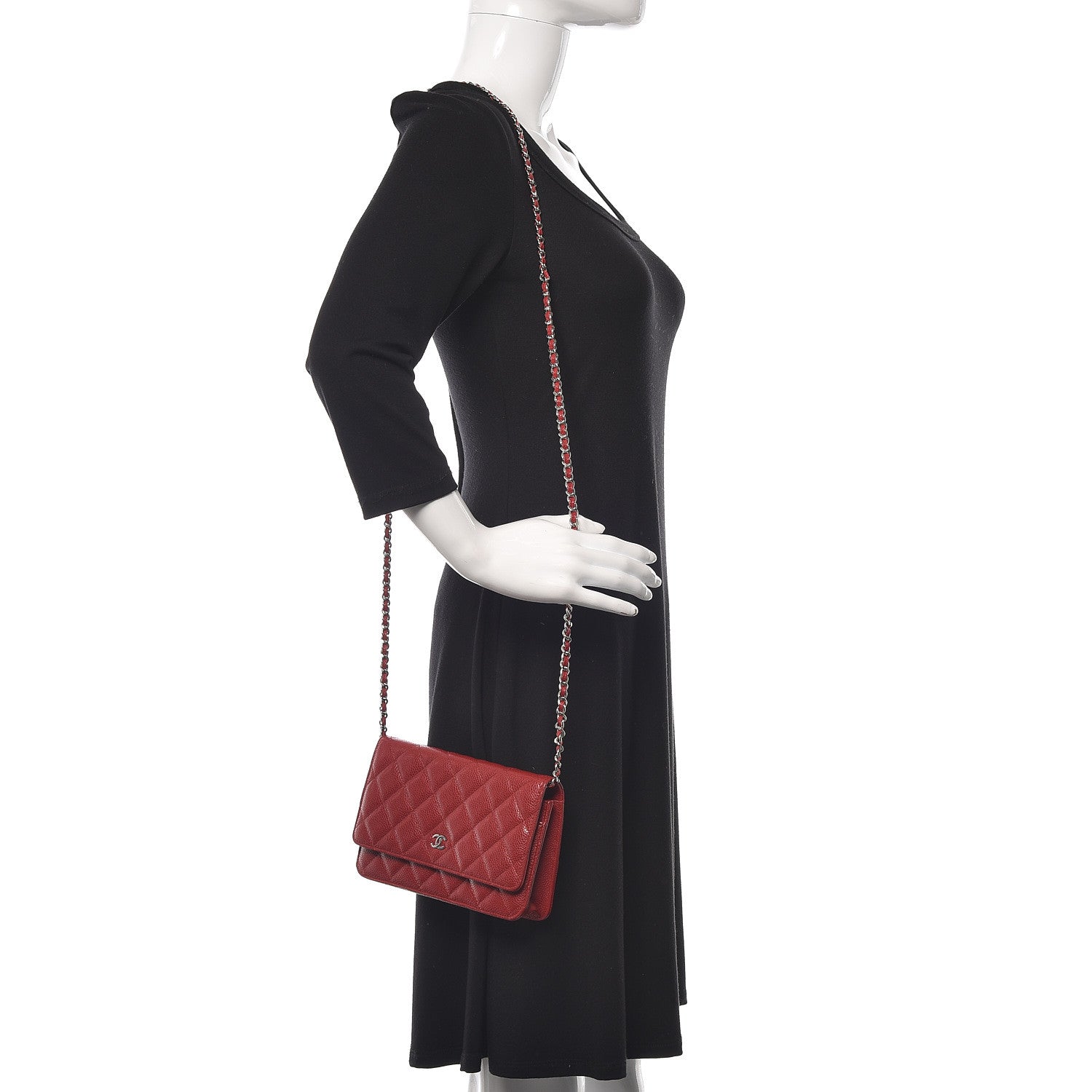 Chanel Caviar Quilted Wallet on Chain WOC Red 2 of 15