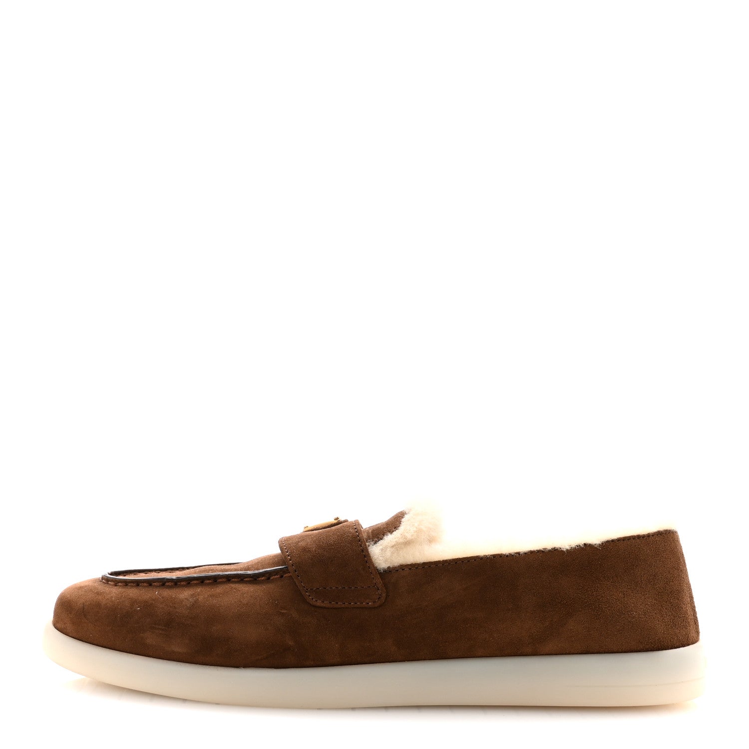 Prada Suede Shearling Triangle Logo Loafer 38.5 Cocoa Brown 1 of 9