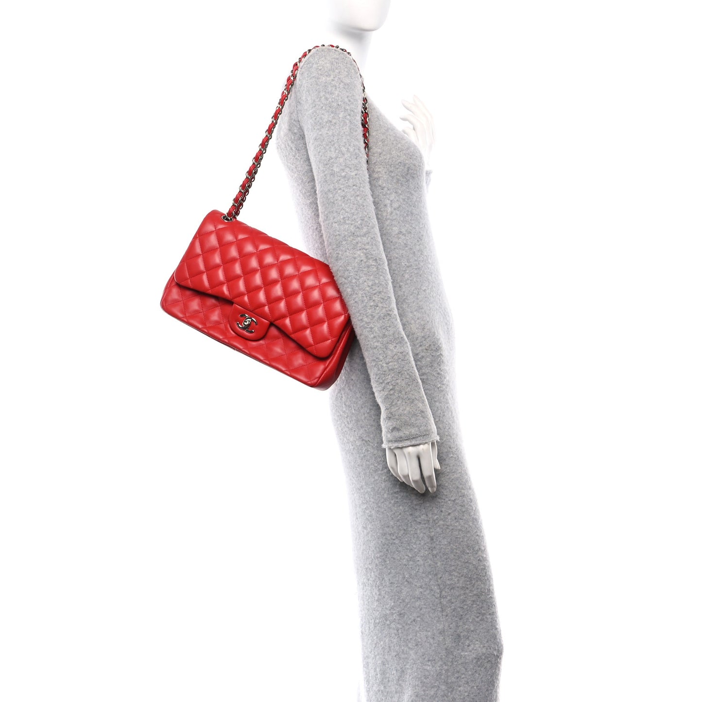 Lambskin Quilted Jumbo Double Flap Red