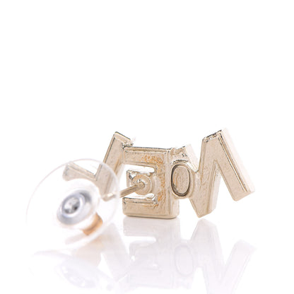 Chanel Crystal Pearl Signature Stud Earrings Gold 3 of 4