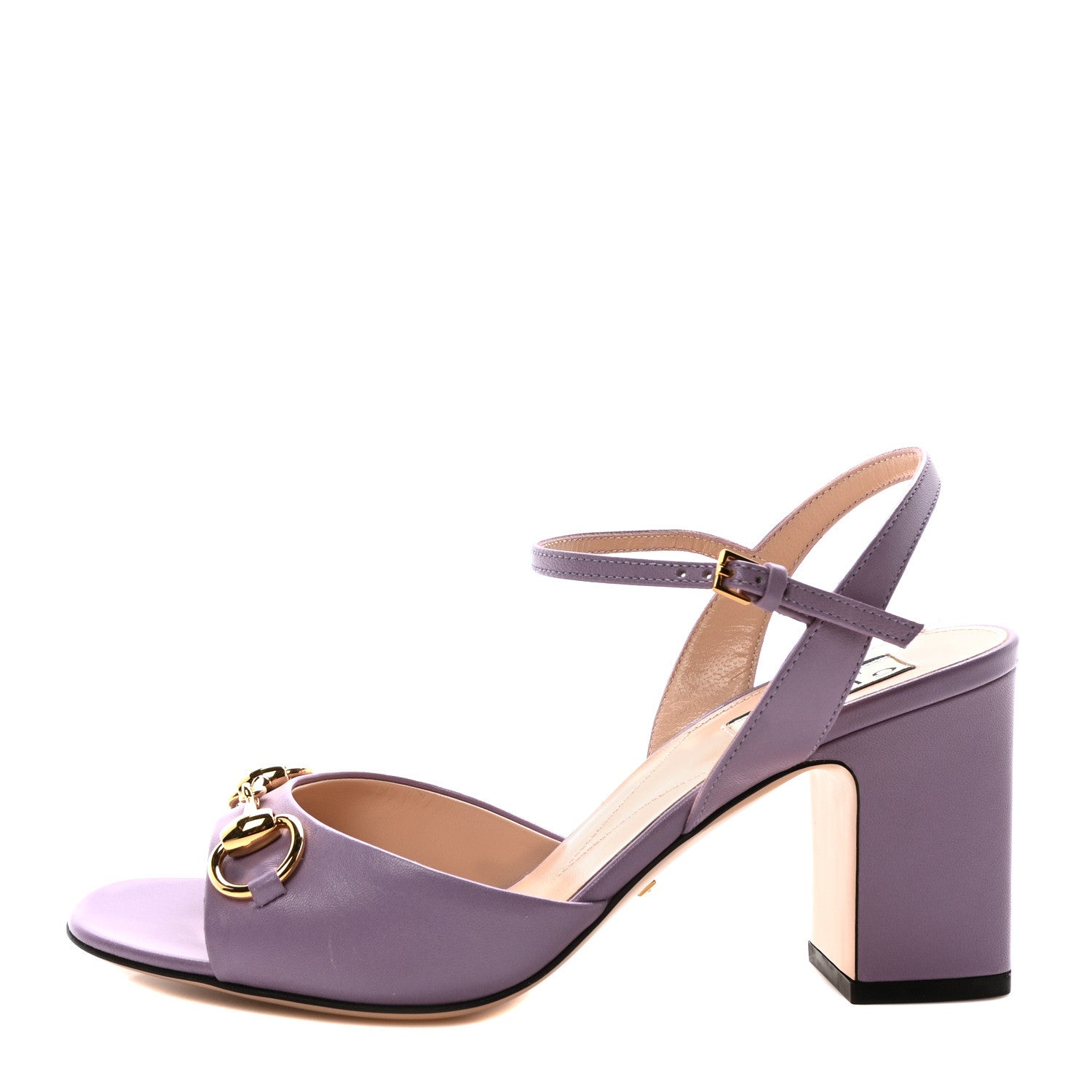 Gucci Malaga Kid Horsebit Lady 75mm Sandals 37.5 Pale Lavander 1 of 9