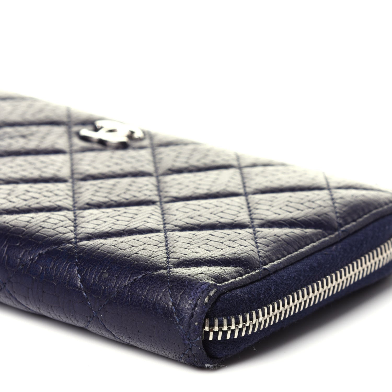 Chanel Woven Lambskin Quilted Large Zip Around Wallet Navy 10 of 14