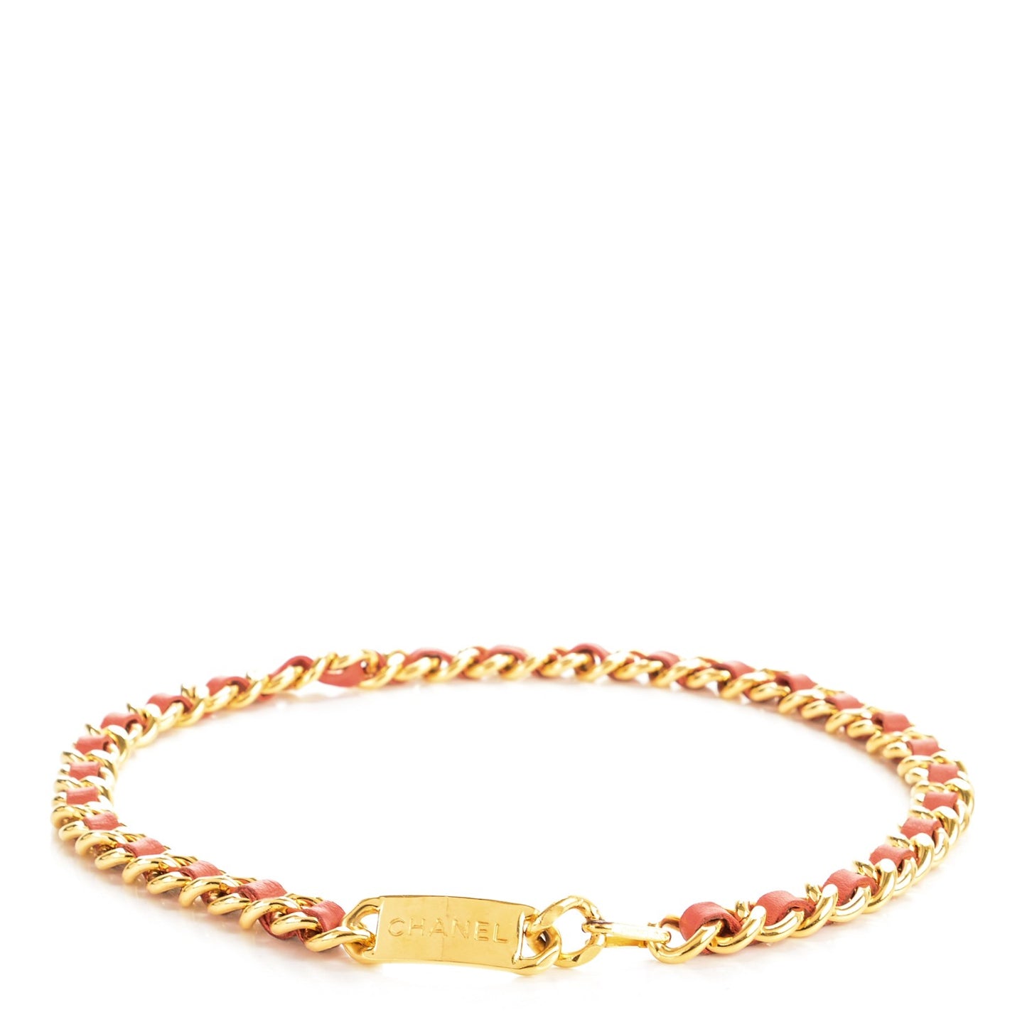 Lambskin Chain Logo Belt Gold Coral