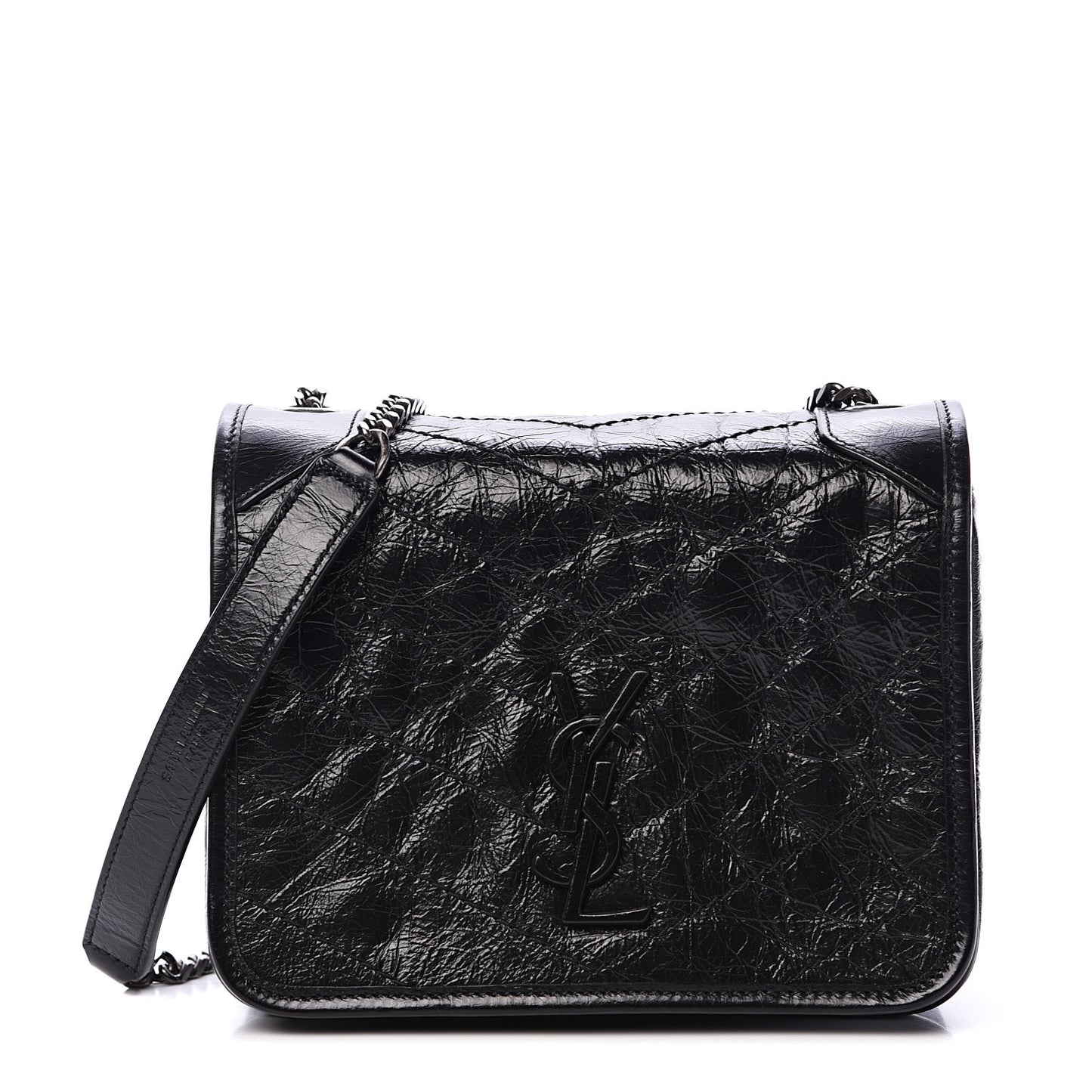 Crinkled Calfskin Matelasse Monogram Niki Chain Wallet Black