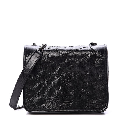 Saint Laurent Crinkled Calfskin Matelasse Monogram Niki Chain Wallet Black 1 of 9