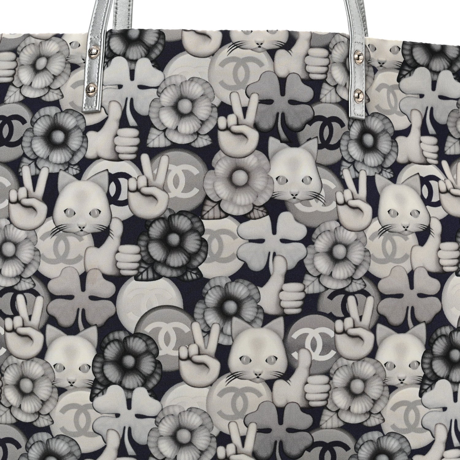 Chanel Nylon Cat Emoticon Tote Navy Silver 8 of 11