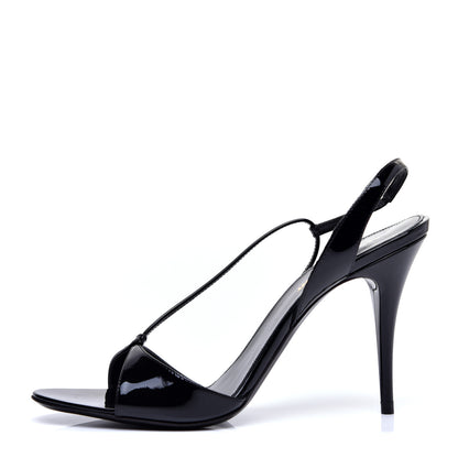 Saint Laurent Patent Calfskin Anouk 110 Sandals 38.5 Black 1 of 8