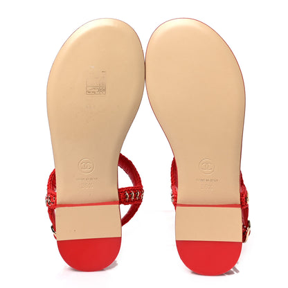 Chanel Lambskin Embroidered CC Thong Sandals 36.5 Red 5 of 8