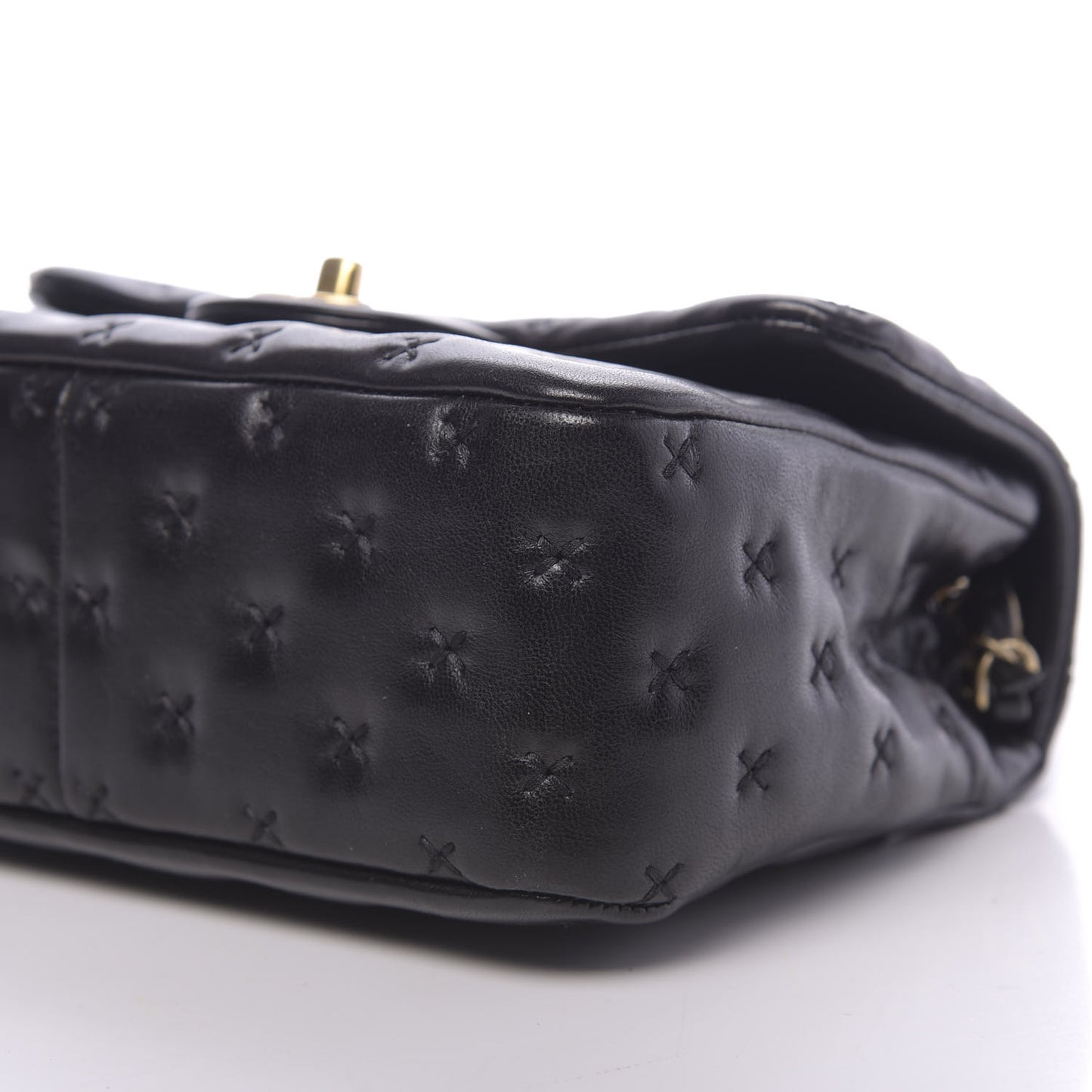 Lambskin Cross Stitch Mini Coco Handle Flap Dark Black