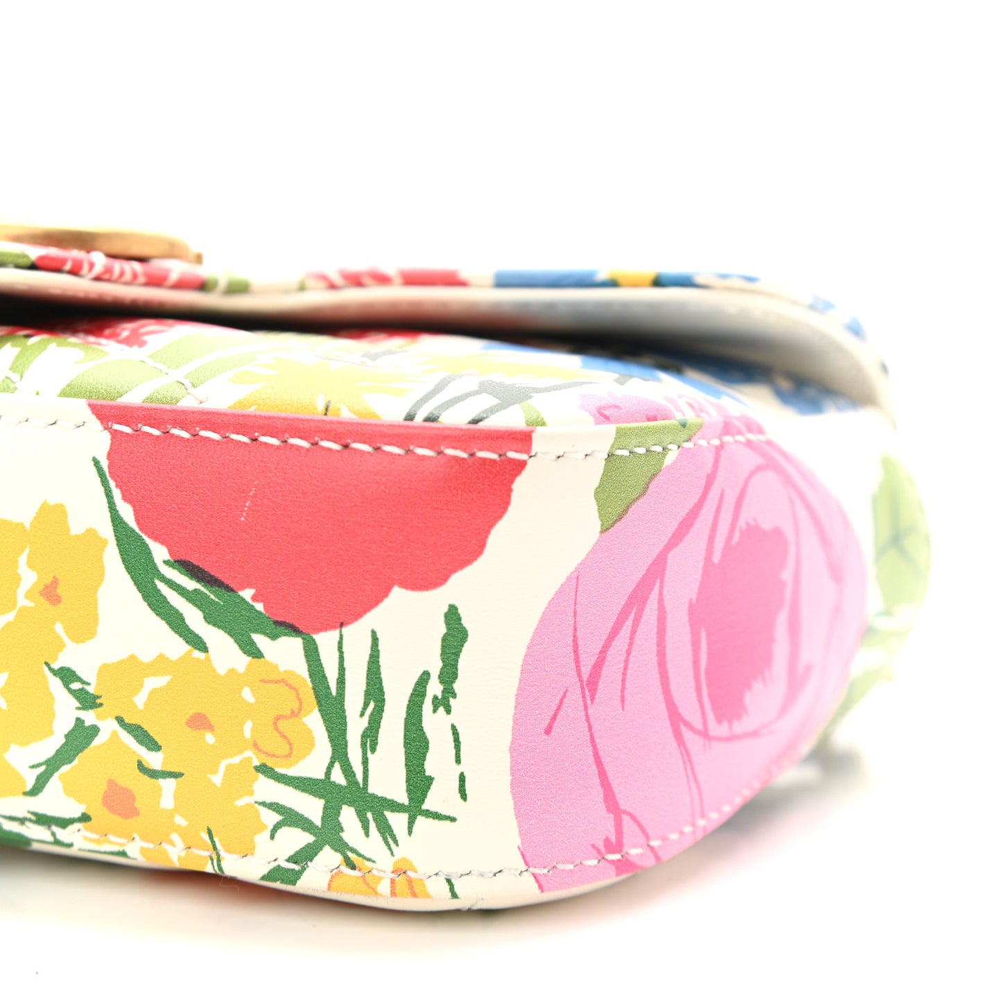 X KEN SCOTT Calfskin Matelasse Floral Print Super Mini GG Marmont Shoulder Bag Ivory Pink