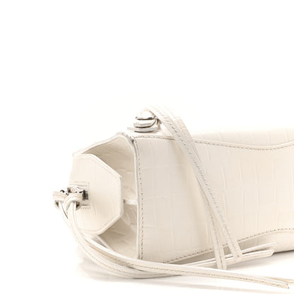 Balenciaga Extra Supple Calfskin Crocodile Embossed Neo Classic Silver Hardware Super Mini City White 9 of 11