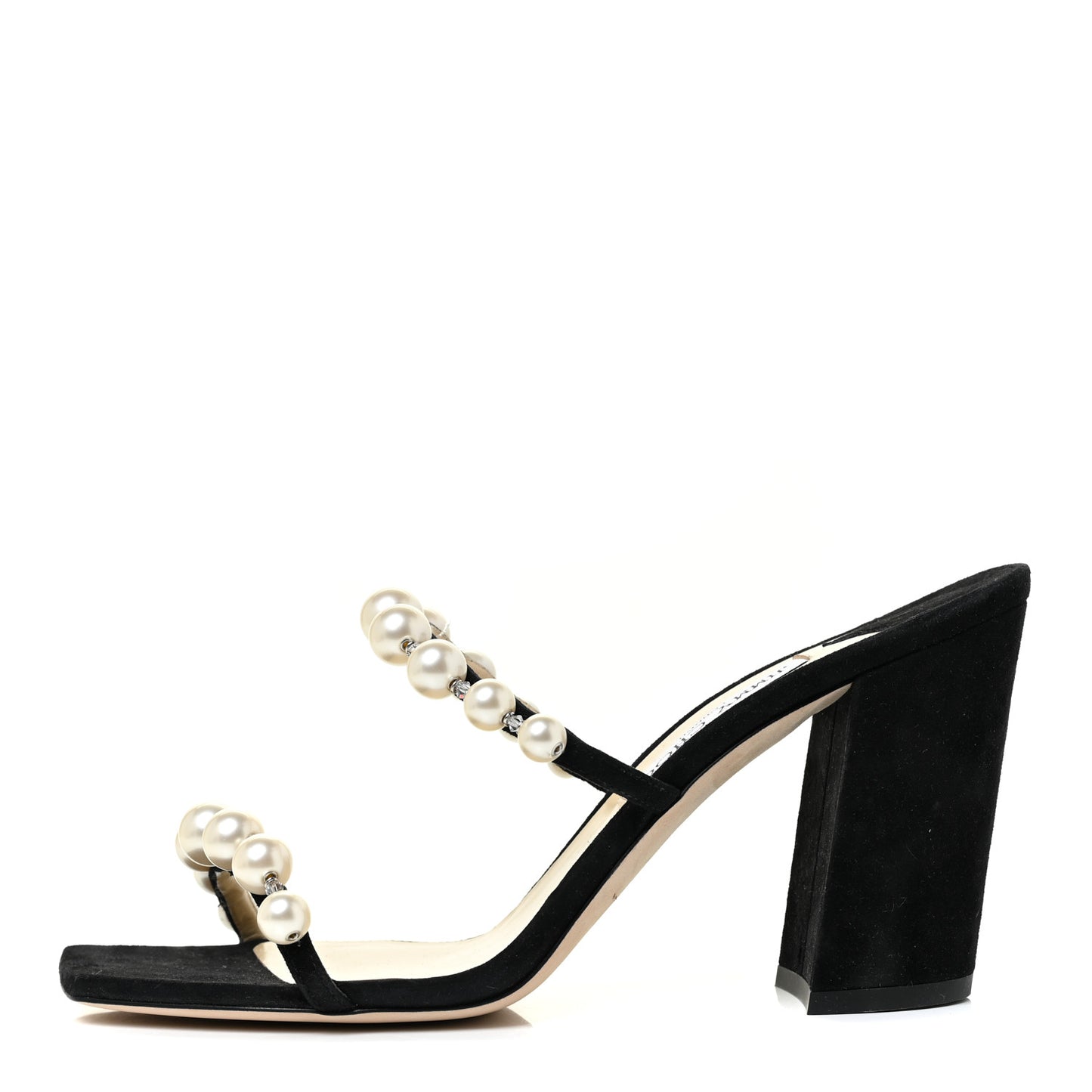 Suede Amara 85 Pearl Block Heel Sandals 42 Black